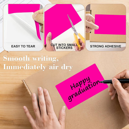PARLAIM 3x5 inch Rectangle Color Code Stickers, 1000PCS 4 Rolls Square Adhesive Inventory Label, Fluorescent Pink