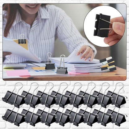 Yexiya 600 Pcs Medium Binder Clips Paper Clips Office Supplies Paper Clamps for Teachers Students School Office Business Paperwork Supplies (Black, 1.25 Inch)