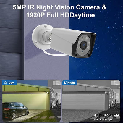 H.265+ Wired Security Camera DVR Kit System with AI Human Vehicle Detection, 4x 1920P 5MP IP67 Metallic Indoor/Outdoor Cameras IR Night Vision Remote Access, 4K NVR 1TB HDD Included for 24/7 Recording