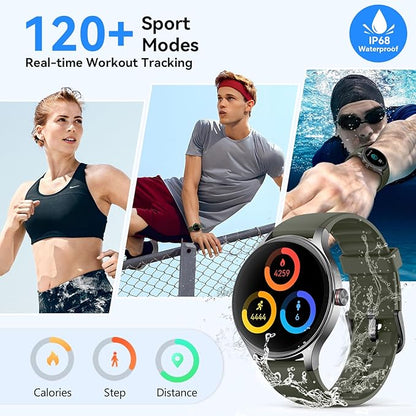 Smart Watches for Men/Women, 1.27" HD Smartwatch Fitness Tracker with Bluetooth Calls (Make/Answer), Heart Rate/SpO2/Sleep Monitor, 12 Days Battery, IP68 Waterproof - Green