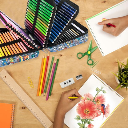 H & B 120 Colored Pencils Kit with Coloring Book, Eraser and Sharpener, Oil Based Soft Core Coloring Pencils Kit with Zipper for Drawing, Gift for Artists, Adults, Teens