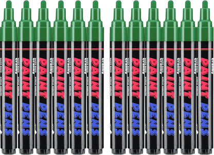 Green Paint Pens Paint Markers - 12 Pack Permanent Quick Dry Waterproof Marker Pens for Rocks Wood Fabric Plastic Canvas Glass Mugs Metal Tire Stone