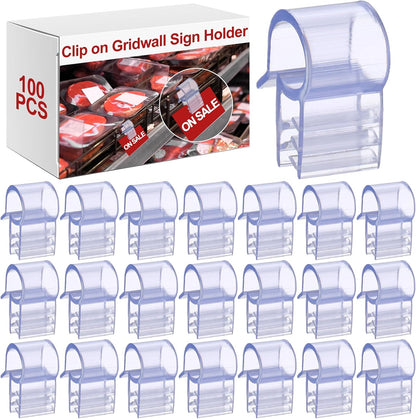 Kathfly 100 Pcs Gridwall Sign Holder Clip 1/2 Inch Wire Shelf Label Holder Clip on Price Tag Card Display Gridwall Accessories for Wire Rack Slatgrid Shelves & Baskets