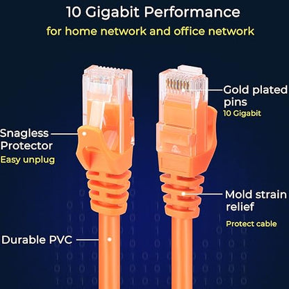Rapink Patch Cables Cat6 5ft (24 Pack), Ethernet Patch Cable 10G Support, Cat 6 Patch Cable for Patch Panel to Switch, Flexiable Cat 6 Ethernet Cable with Gold Plated Orange