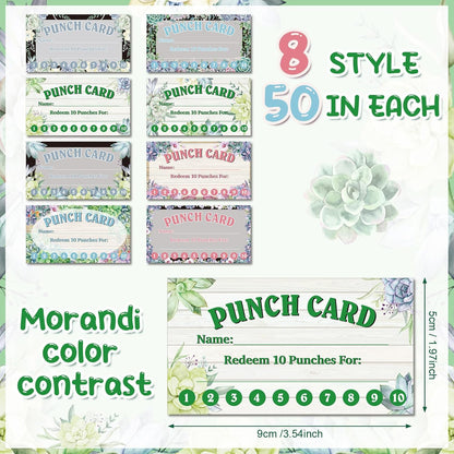 Fumete 400 Pcs Punch Cards for Classroom Reward Cards Behavior Incentive Loyalty Awards for Kids Students Teachers School Business, 8 Styles, 3.5 x 2 in(10 Succulent Punches Style)