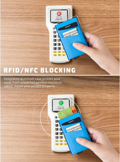 VULKIT Card Holder with Money Pocket Pop Up Wallet RFID Blocking Slim Metal Bank Card Case Holds 5 Cards and Notes
