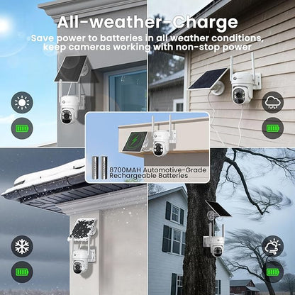 xmartO 100% Wire-Free Solar PTZ Home Security Camera System Wireless, 6-Set 2K 4MP QHD CCTV Camera Kit with 4K 10CH Expandable WiFi NVR and Past 90-Day Video Storage, All-Weather Solar Charge