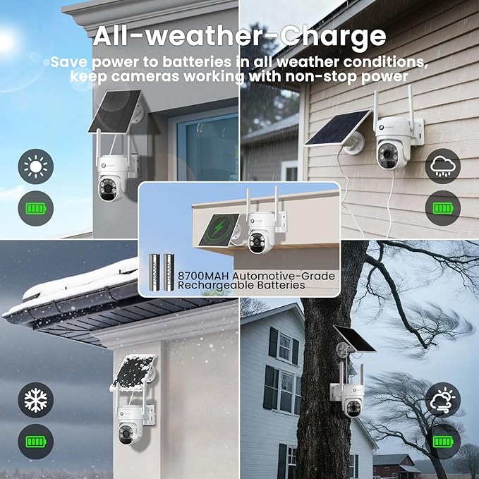 xmartO 100% Wire-Free Solar PTZ Home Security Camera System Wireless, 10-Set 2K 4MP QHD CCTV Camera Kit with 4K 10CH Expandable WiFi NVR and Past 90-Day Video Storage, All-Weather Solar Charge