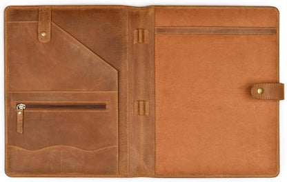 Genuine Leather Portfolio – Tan Brown Professional Organizer & Resume Folder, Antique Leather Business Document Padfolio with Writing Pad, Ideal Gift for Men & Women
