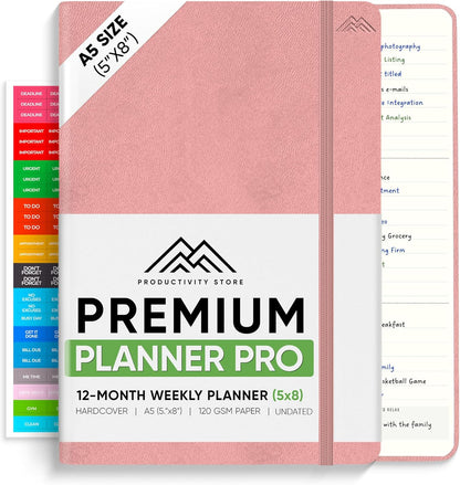 Undated, 2025 Planner, 5.8” x 8.3” - The #1 Productivity Planner to Achieve Your 2025 Goals - Planner 2025-2026 by PRODUCTIVITY STORE (A5, PINK)
