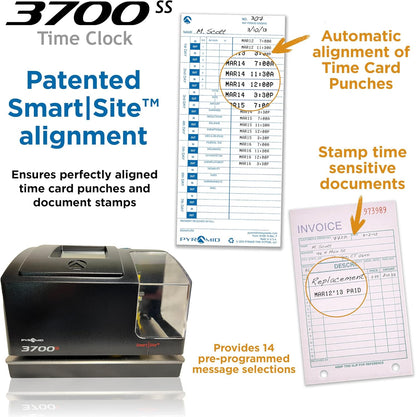 Pyramid Time Systems, 3700ss, Heavy Duty Time Clock & Document Stamp, Metal Base & Polycarbonate Cover, Includes Time Clock, 25 Time Cards, 1 Ribbon and 2 Security Keys, Time Clocks-3700 Replacement