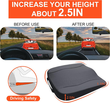 Car Seat Cushion, Comfort Memory Foam Car Cushions for Driving - Sciatica & Lower Back Pain Relief, Driver Seat Pillow for Auto, Office Chair, Wheelchair - Classic Black