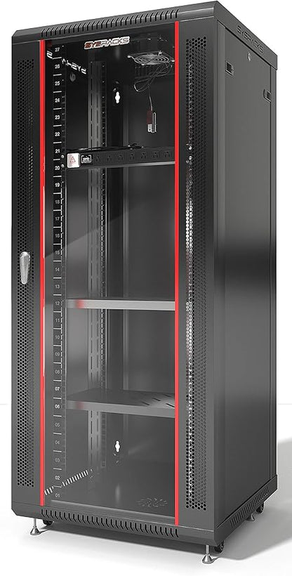 Sysracks - Server Rack – Wall Mount Rack - Locking Cabinet for Network - Electronics - Security - Audio - Video - AV Equipment - Data Rack - Legs/Power Strip/Shelf/Fan - 24-Inch Deep (27U)