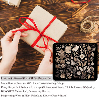 Floral Black Mouse Pad - Vintage Floral Decor Mousepad, Black Boho Flower Office Desk Mouse Pad, Boho Coworker Gifts, Gifts for Flower Lovers, 9.5x8 Inches