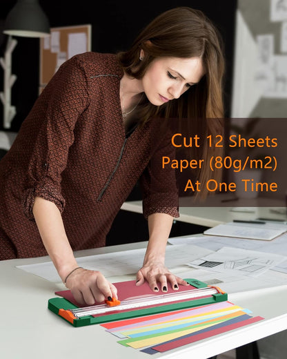 Firbon Green A4 Paper Cutter 12 Inch Titanium Straight Paper Trimmer with Side Ruler for Scrapbooking Craft, Paper, Coupon, Label, Cardstock