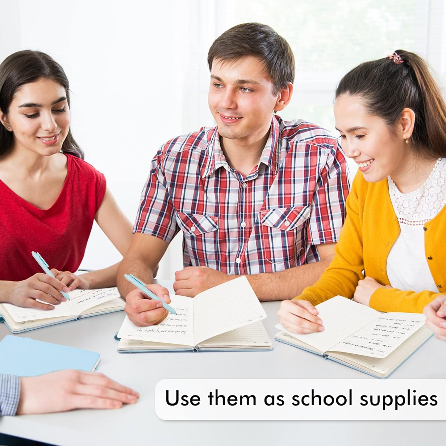 feela 12 Pack Notebooks Journals Bulk, Hardcover Notebook Classic Ruled Lined Journals with Pen Holder for Women Girls School Business Supplies, with 12 Black Pens, 120 GSM, 5.1”x8.3”, A5, Light Blue