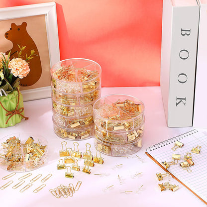 1560 Pcs Paper Clips and Binder Clips Assorted Sizes, Large Medium Small Binder Clip Paperclips Thumb Tacks, College Supplies Home Office Supplies Document Organizing(Gold)