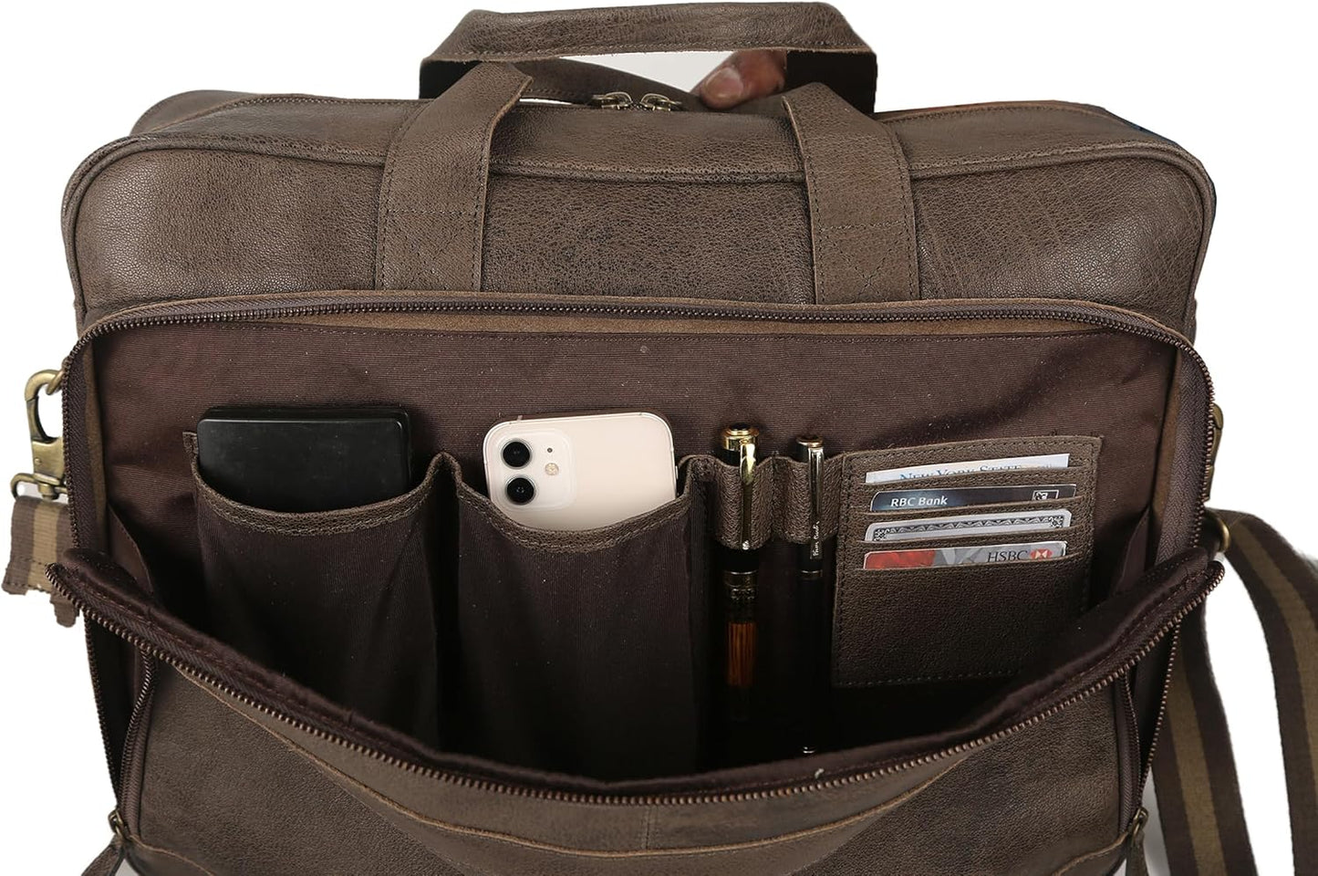 Leather briefcase 18 Inch Laptop Messenger Bags for Men and Women Best Office briefcase Satchel Bag (Grey)