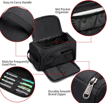 XQXA Large Capacity Pencil Case Organizer, Multifunctional Extra Big Pencil Pouch with Compartmens, Travel Simple Stationery Pen Bag, Fabric Pencil Bag for Men Women Girl Boy (Black)