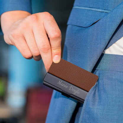 Taikuri Custom Business Card Holder Personalized Engraved Leather Business Card Case Holder Customized Your Text/Logo for Women/Men as Business/Unique Gift