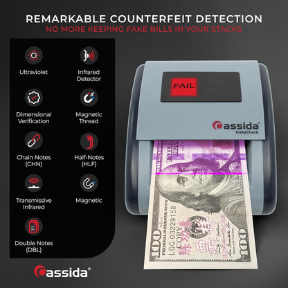 Cassida InstaCheck Small Footprint, Easy to Read Automatic Counterfeit Detector with Infrared, Magnetic and Ultraviolet Sensors, Compact and Lightweight Grey 11-3/4" x 9-1/2"