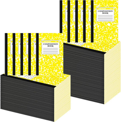 Fainne 100 Pack A5 Composition Notebooks Bulk College Ruled Composition Notebooks Marble Covers Notebook for Student Classroom Office Supplies 30 Sheet/60 Page(Yellow)