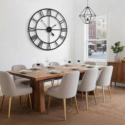 40 Inch Large Wall Clock, Oversized Modern Round, Black Metal, Noiseless, Almost Non-Ticking Battery Operated, Roman Numerals, Clocks for Living Room, Bedroom, Wall Clock Decoration