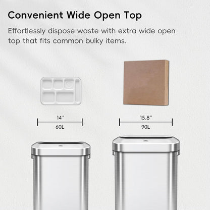 EKO Urban 24 Gallon/ 90 Liter Open Top Stainless Steel Slim Commercial Trash Can, Tall Kitchen Garbage Bin, Heavy-Duty Commercial Grade Large Trash Can for Home, Office, Hotel, Cafe, Restaurant, Dorm