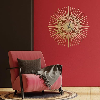 Sun Rays Wall Clock, Large Metal Decorative Wall Clock, Modern Minimalist Wall Decor (Gold, Medium)