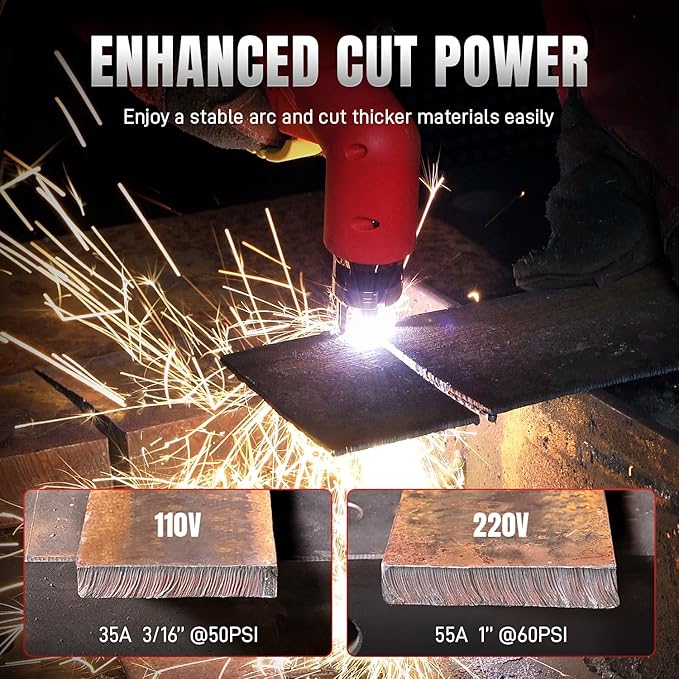ANDELI Plasma Cutter 55A,Non-HF Non-Touch Pilot Arc，1'' Max Cut, 4-In-1 Plate Cutting/Grid Cutting/Gouging/Marking，Upgraded LED Display,Post Flow/2T/4T,110/220V IGBT Inverter for home, workshop