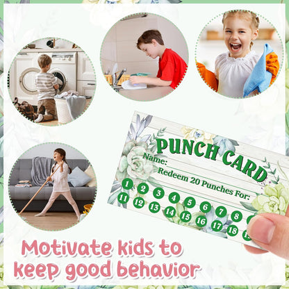 Fumete 400 Pcs Punch Cards for Classroom Reward Cards Behavior Incentive Loyalty Awards for Kids Students Teachers School Business, 8 Styles, 3.5 x 2 in(20 Succulent Punches Style)
