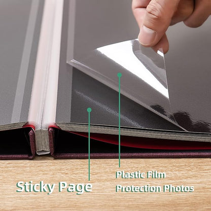 Photo Album Self Adhesive Scrapbook 3x5 4x6 5x7 6x8 Magnetic Album DIY Scrap Book 11x10.6 Inch 40 Black Sticky Pages Linen Cover DIY Photo Album(Purple)