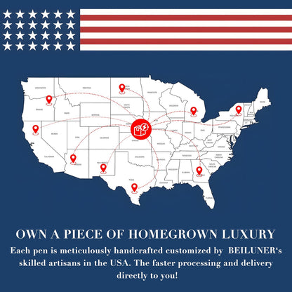 BEILUNER Personalized Blue Lacquer Gel Pen - Stunning Luxury Pen with 24K Gold Finish, ADMOK Black Refill, Executive Gift Set for Family & Friends, Writing, Fancy, Office, Retractable Pens