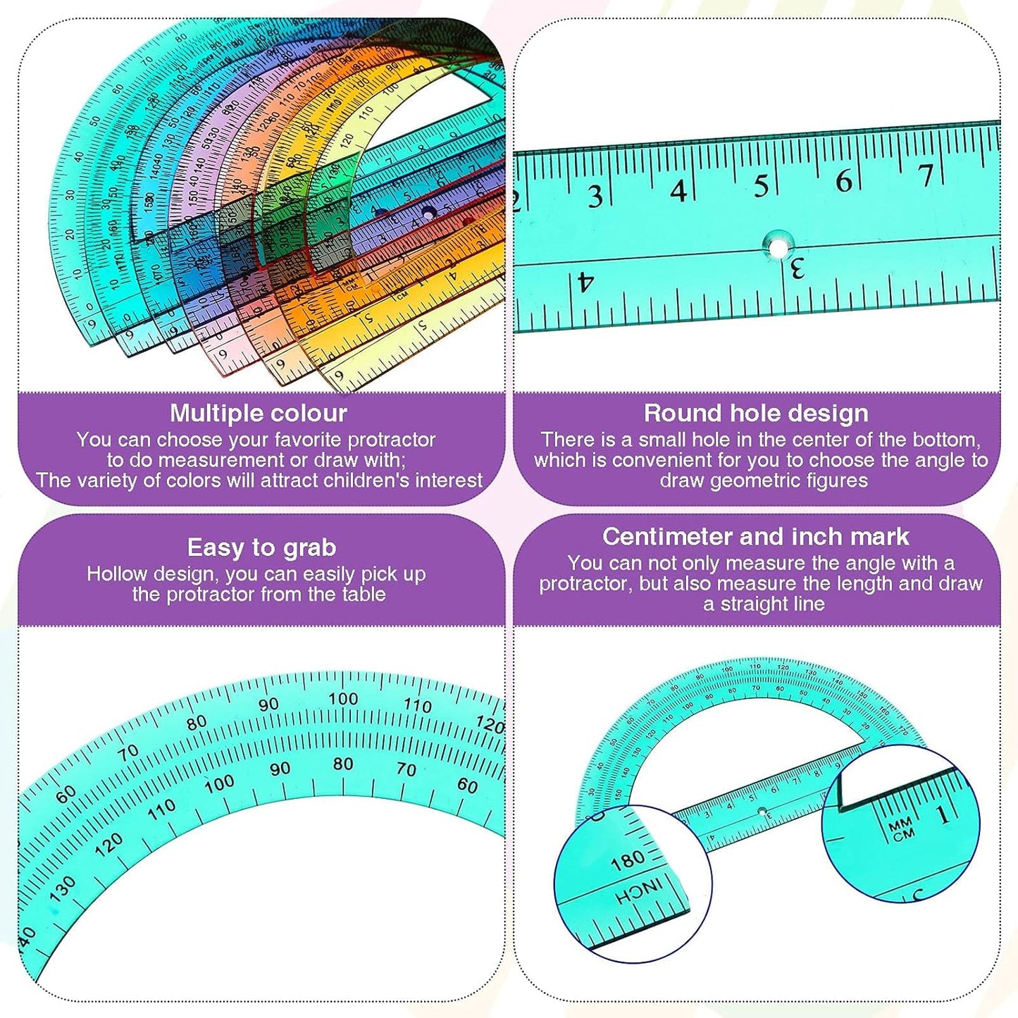 Zonon 500 Pieces Protractors Bulk Plastic 180 Degrees 6 Inch Translucent Protractors for Geometry, Angle Measurement, Students School Supplies