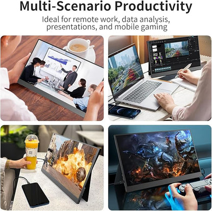 Portable Monitor, 4K UHD 15.6inch Lightweight Travel Monitor for Laptop Xbox PS5 MacBook, Ultra High Definition Laptop Screen Extender USB-C HDMI One-Click Connection