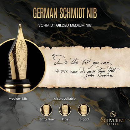 Scriveiner Luxury Fountain Pen - Stunning Luxury Pen, Real Gold Finish, Schmidt Gilded Nib (Medium), Converter, Best Pen Gift Set for Men & Women, Professional, Executive, Office, Nice Pens