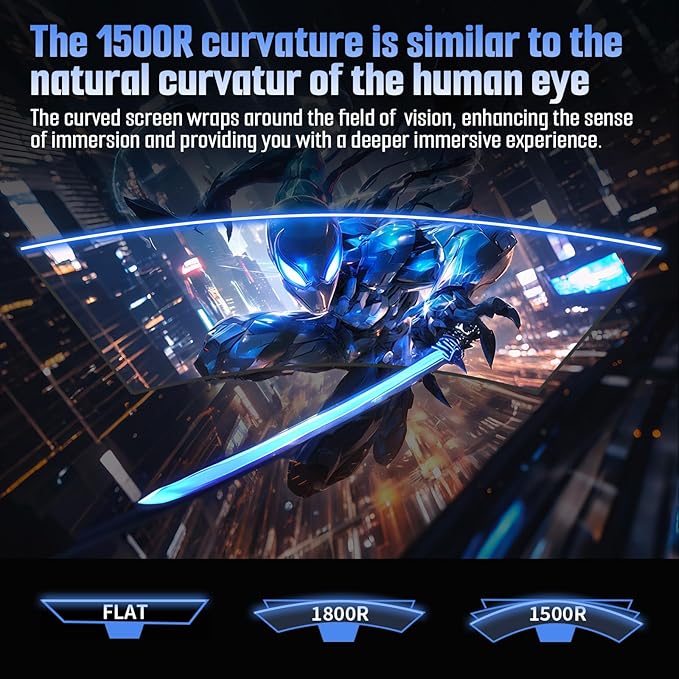 SANSUI 24 Inch Curved 160Hz Gaming Monitor,1500R Curved Gaming Monitor FHD 1080P Computer Monitor,MPRT 1ms Fast VA Display,Freesync,HDR,3000:1, HDMI2.0,DP1.4, VESA Support(ES-G24C1L HDMI Cable Incl.)