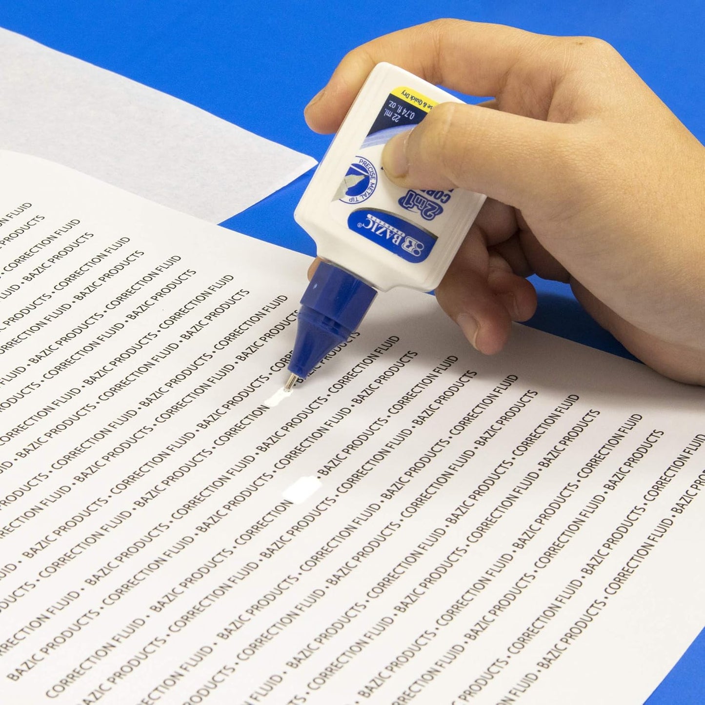 BAZIC Correction Liquid 2 in 1 (0.74 oz / 22 ml), Foam Brush & Precise Metal Tip Applicator, Instant Corrections Pen White Out Fluid, 144-Packs