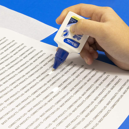 BAZIC Correction Liquid 2 in 1 (0.74 oz / 22 ml), Foam Brush & Precise Metal Tip Applicator, Instant Corrections Pen White Out Fluid, 144-Packs