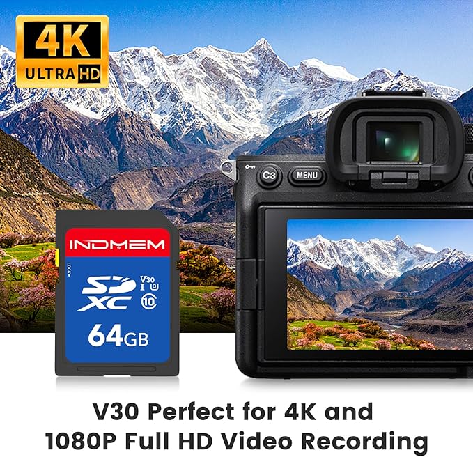 64GB SD Card 2pack, C10, U3, V30, High Speed up to 90M/S SDXC UHS-I Memory Cards, Full HD & 4K Video Compatible with Canon Nikon Sony Pentax Kodak Olympus Panasonic Digital Camera, 64GB(2pc)