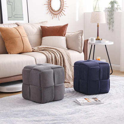 Ottoman Foot Rest Soft and Comfortable Ottoman Square Corduroy Woven Design Sofa Stool (Blue)
