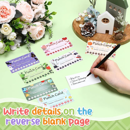 Fumete 400 Pcs Punch Cards for Classroom Reward Cards Behavior Incentive Loyalty Awards for Kids Students Teachers School Business, 8 Styles, 3.5 x 2 in(10 Holiday Punches Style)