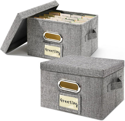 Vienrose Greeting Card Organizer 2 Pack, Storage Box with 20 Adjustable Dividers, Foldable Organizer Box Holds over 150 Cards, Storage Stickers Recipes Photos Envelopes Bills Vinyl Records, Grey