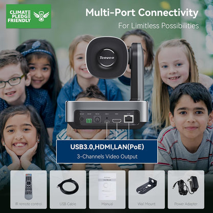 Tenveo VLoop 4K PTZ Camera with 12X Optical Zoom Wide View Angle USB3.0/HDMI/RJ45/PoE Live Streaming Camera for Church Video Conference Broadcast Works with Zoom Skype Teams, Red Dot Design Winner