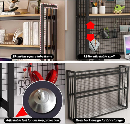 FPIGSHS Adjustable Desk Bookshelf Organizer Rack, Desktop Bookcase for Computer Desk，Office Supplies Organizers and Accessories Storage Display Shelf (E, 115cm)