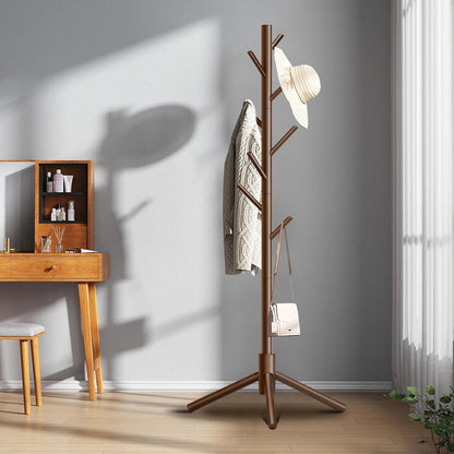 Wooden Coat Rack, Free Standing Coat Rack with 8 Hooks 3 Adjustable Heights for Clothes, Hats, Handbags, Coat Tree Easy Assembly for Entryway, Bedroom, Hallway, Office(2PCS)
