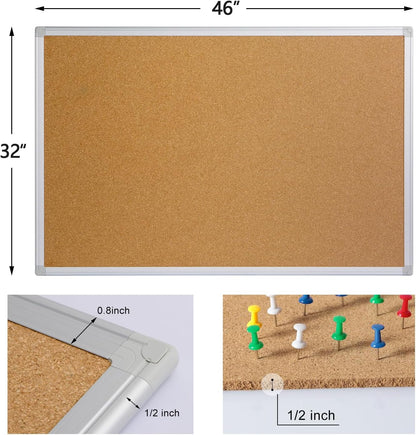 Board2by Large Cork Board Bulletin Board 48 x 36, Silver Aluminium Framed 4x3 Corkboard, Office Board for Wall Cork, Wall Mounted Notice Pin Board with 15 Push Pins for School, Home & Office