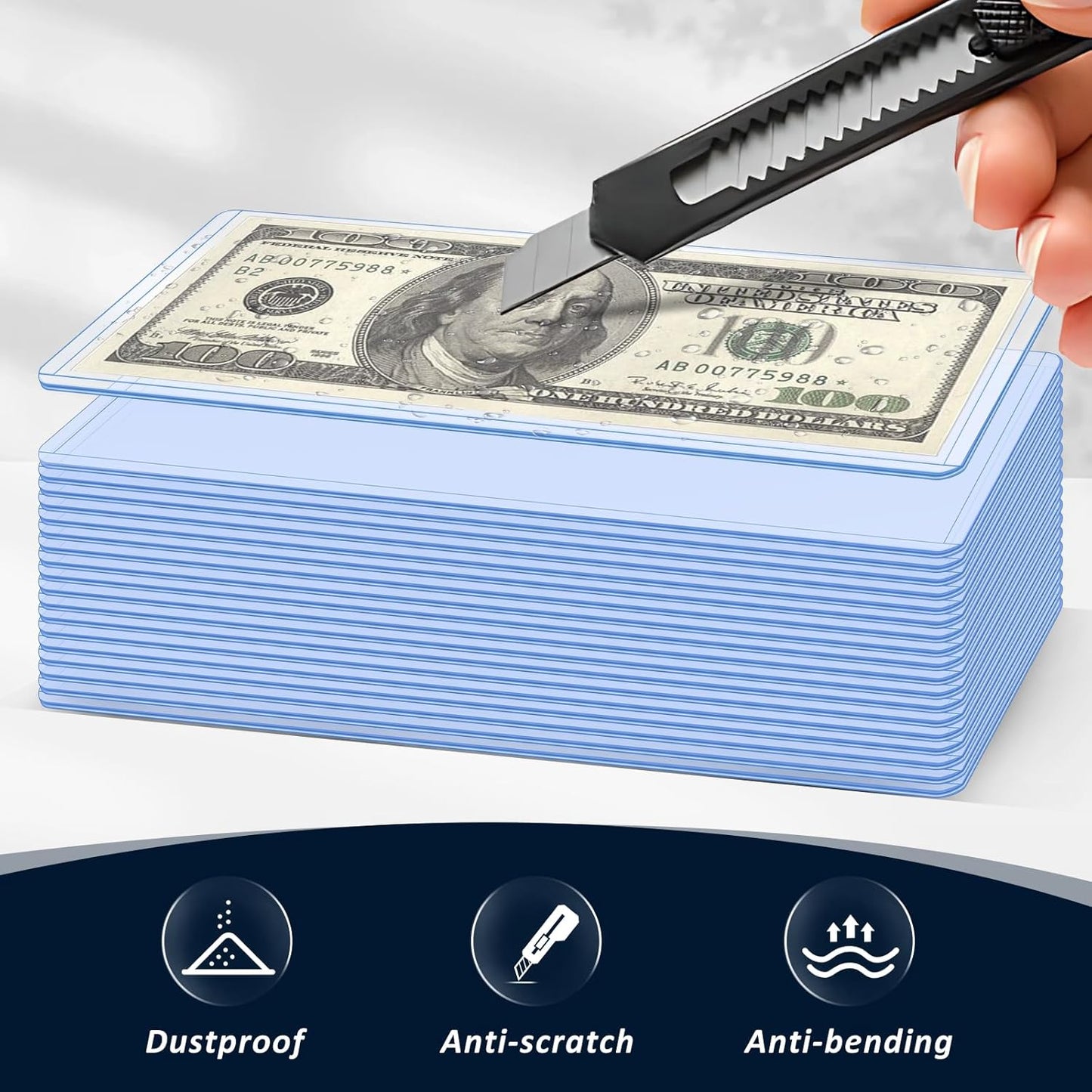 30 Pack Hard Plastic Clear Money Holders Dollar Bill Holders Money Top-Load Sleeves 6.85 × 2.91 Inches Currency Holder for Bills, Collectors