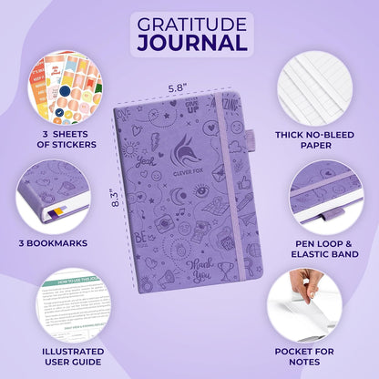 Clever Fox Gratitude Journal – Happiness, Positivity & Affirmation Daily Journal – Inspirational Daily Notebook – 3 Months, A5 (Lavender)
