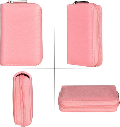 Easyoulife Genuine Leather Credit Card Holder Zipper Wallet With 26 Card Slots